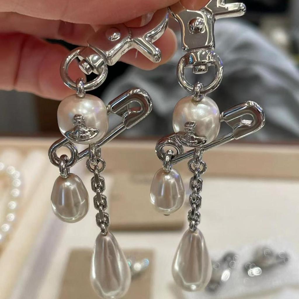 Empress Dowager Cixi Pearl Earrings & Saturn Pendant Brooch Keychain - Women's Luxury, Versatile, Non-Fading