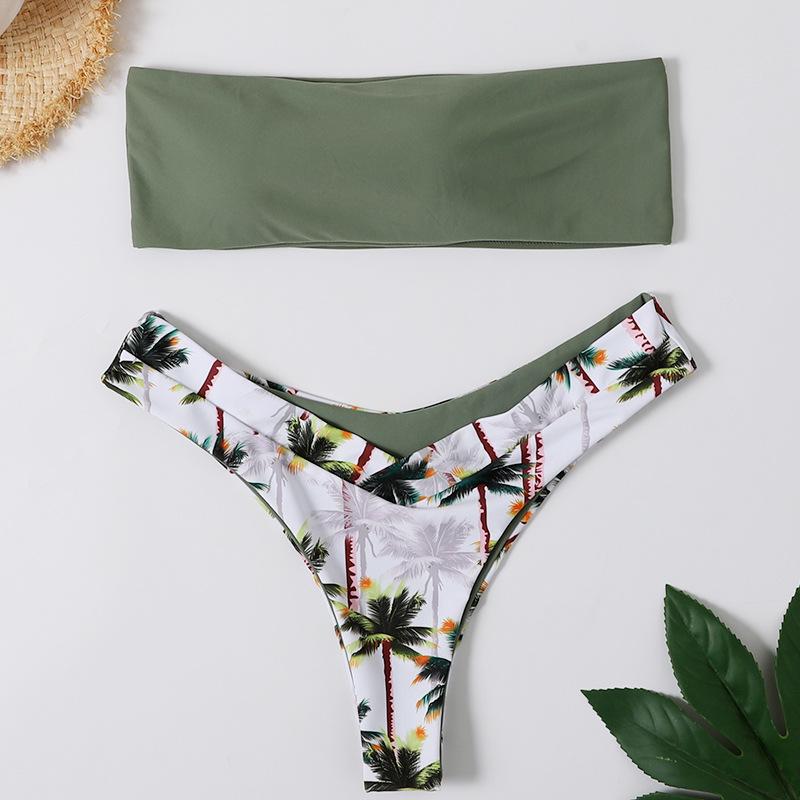 

SCIONE New Fashion Swimwear 2025 Coconut Palm Print Sexy Bikini Swimsuit S зелёный