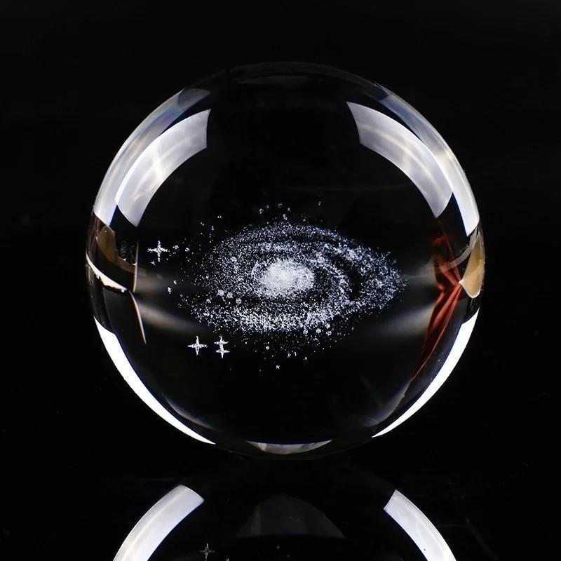 

1Pc 6CM Diameter Globe Galaxy Miniatures Crystal Ball 3D Laser Engraved Quartz Glass Sphere Deco Living Room Decoration