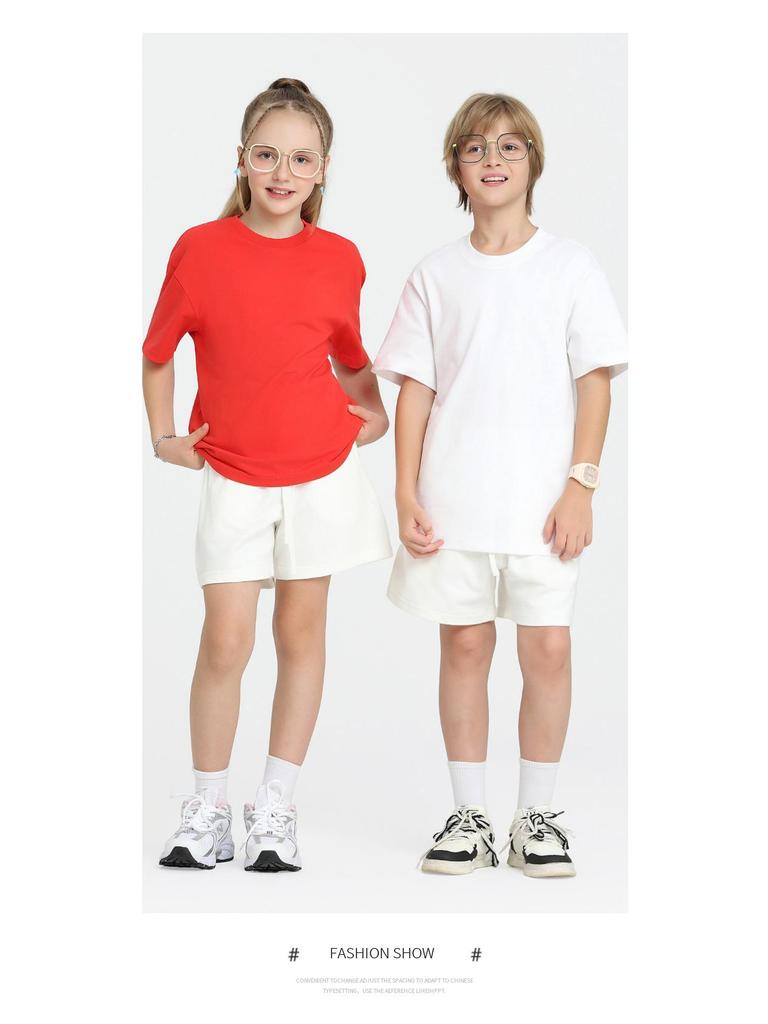 LVLV | Kids & Teens 240g Pure Cotton Loose Fit Retro Short Sleeve Parent-Child T-shirt, Class Uniform Trendy