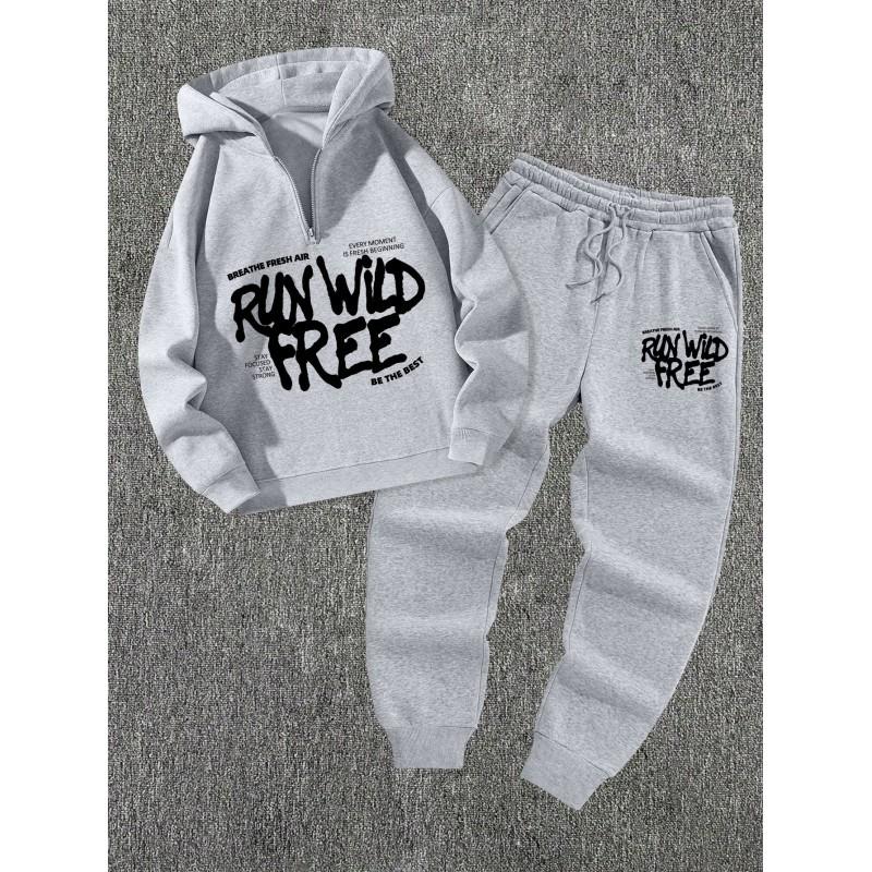 Basic Hoodie - Set Graffiti Print Loose Fit 2-Piece Teen Youth