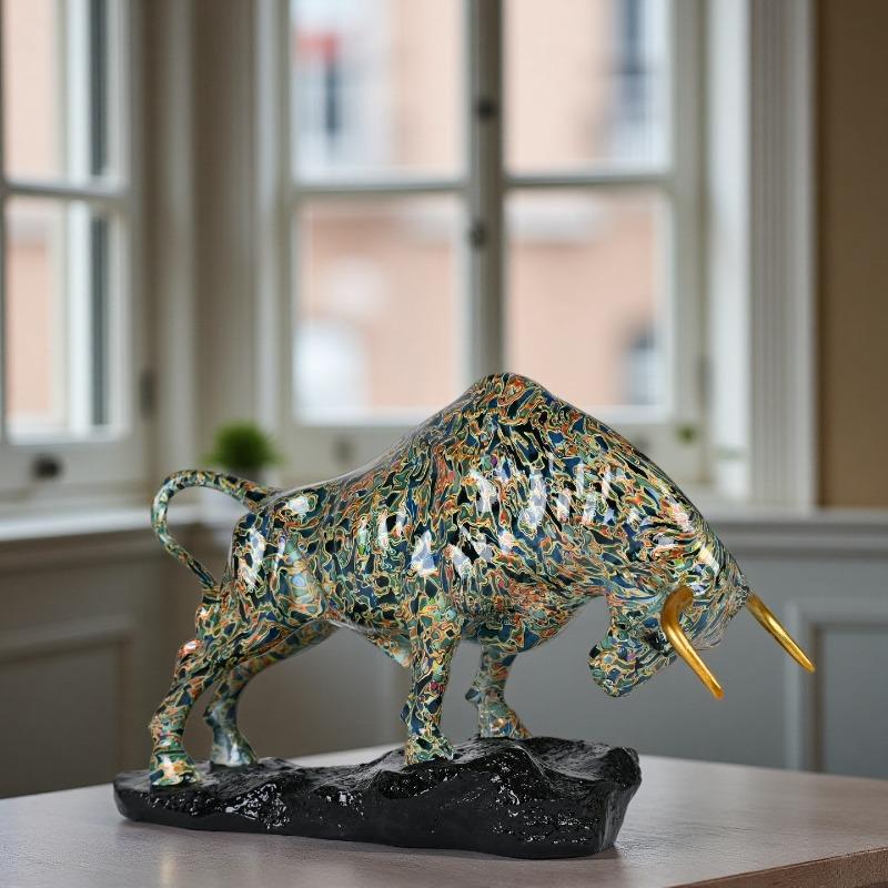 Wall Street Style - Elegant Bronze Bull Statue, Multi Functional Resin Art for Home and Office Decoration, Statue Decoration