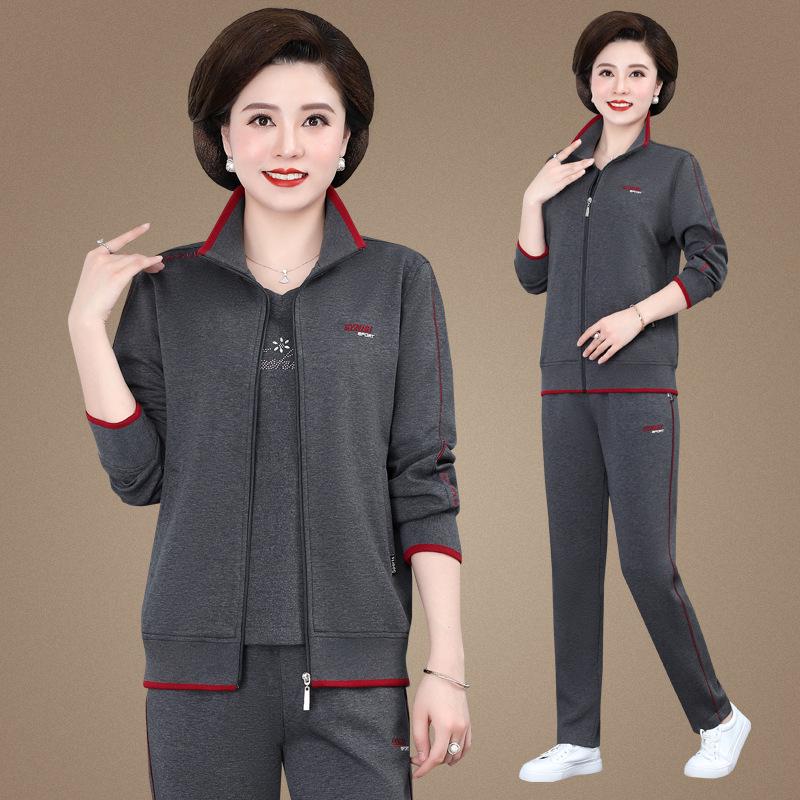 Women's Plus Size Casual Sports Suit - Spring/Autumn Loose Three-piece Set for Middle-aged Moms