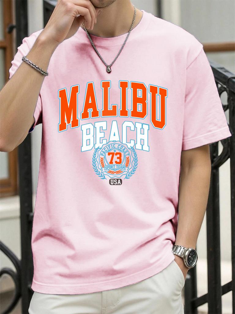 Malibu Beach 73 Usa Print Man T Shirts Hip Hop ONeck AllMatch Sportswear Casual Cotton Vintage TShirt Unisex Fashion Clothes