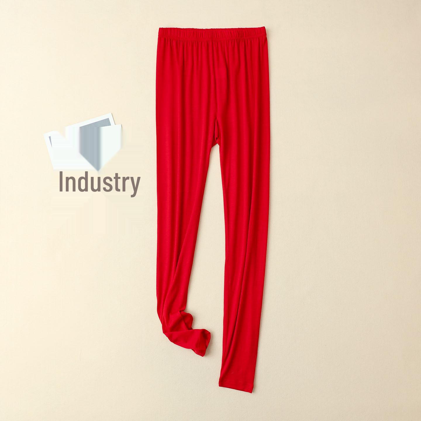 

Теплые базовые штаны из 100% шерсти красного цвета со средней посадкой для женщин - Осень/Зима XL