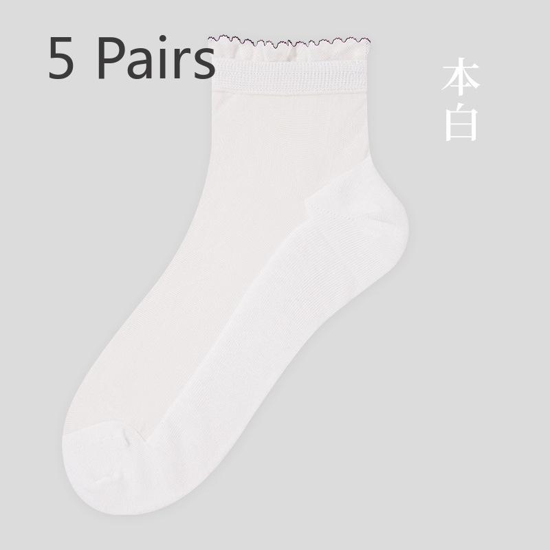 5 Pairs Female Spring Flower Edge Crystal Stockings Thin Summer Sweat Absorption Tube Female Stockings Glass Stockings