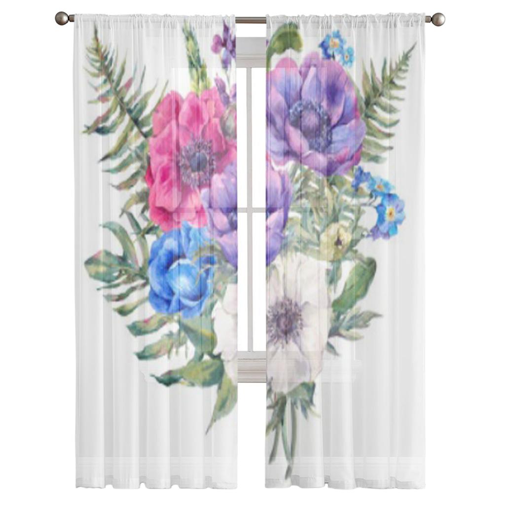 Flower Plant White Tulle Sheer Curtains for Living Room Decoration Curtain for the Room Bedroom Kitchen Voile Organza Curtains