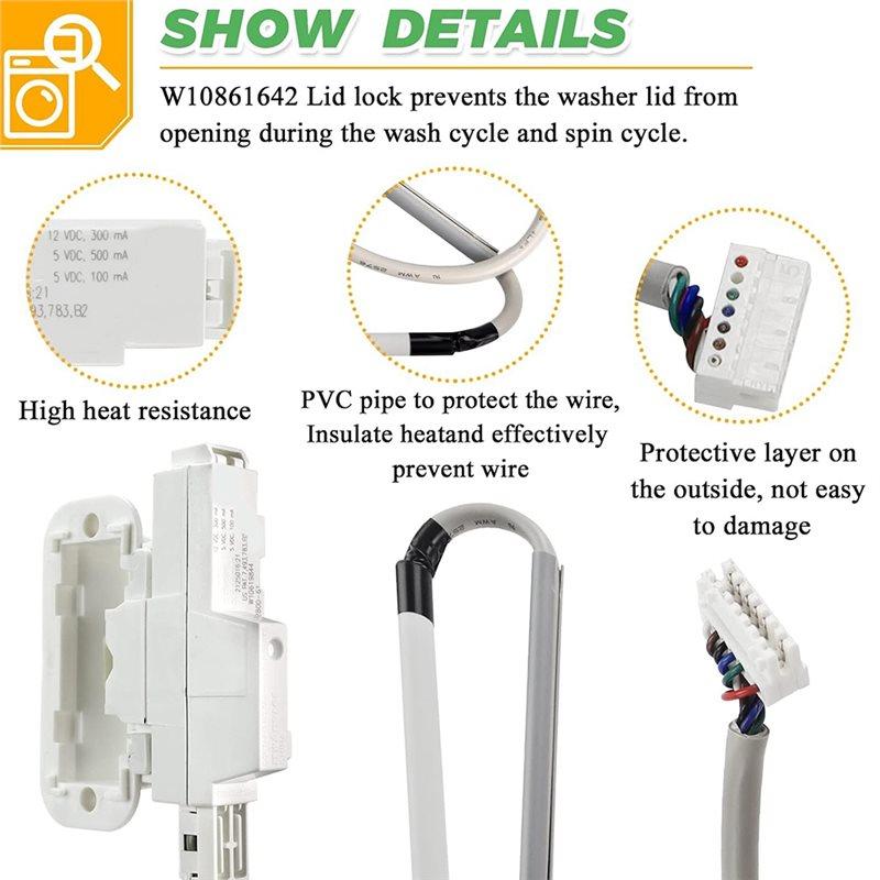 YCOC-W10810403 W10861642 W10787836 For Whirlpool Cabrio Washer Lid Lock Include W11237157 Lid Lock Bezel For Whirlpool Cabrio