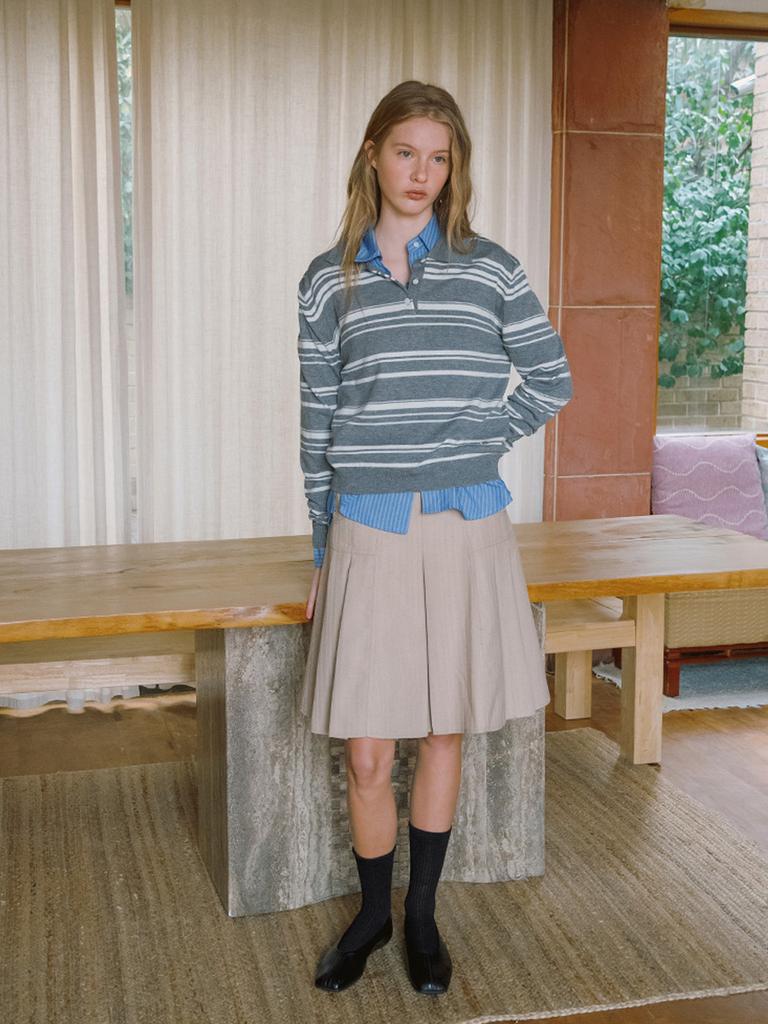 Elssibeui Stripe Collar Pullover [2Colors]