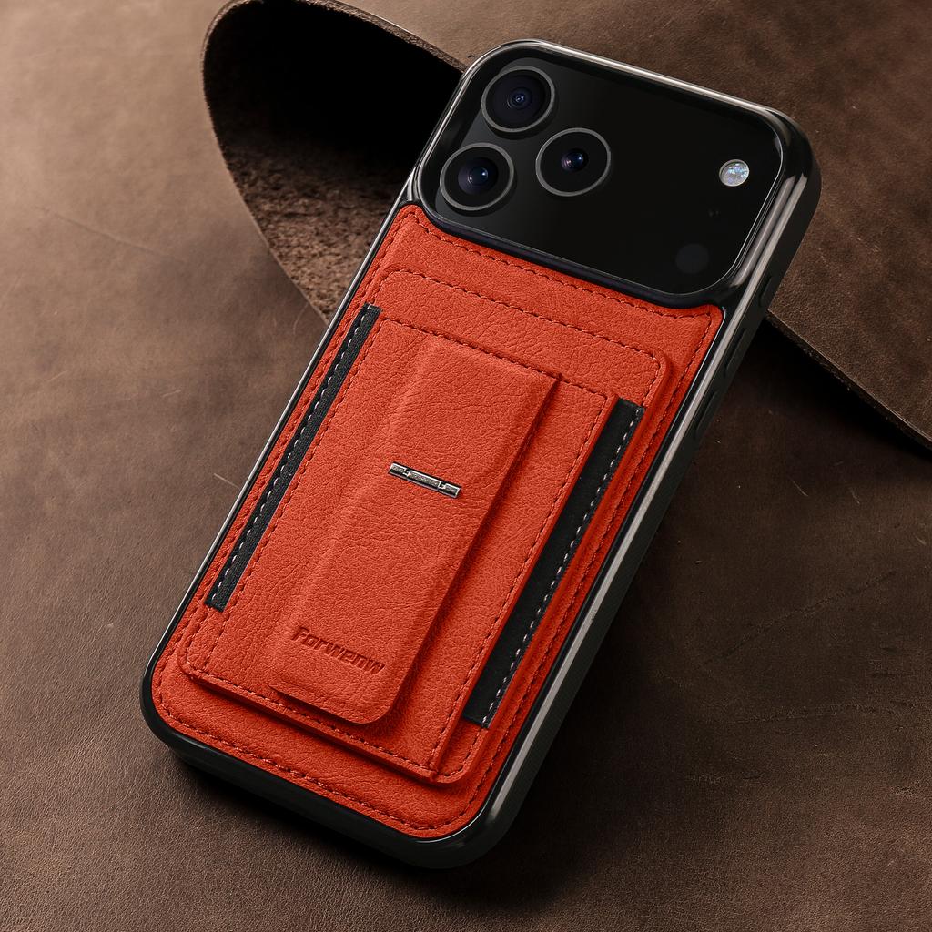 EUCAGR Luxury PU Leather Stand Phone Case For iPhone 17/16/15/14/13/12/11 Pro Max Cord Slot Holder Cover For iPhone 17 Pro Max