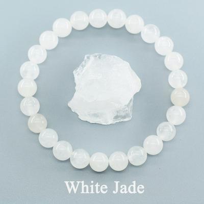 Originální přírodní bílý náramek z nefritových korálků Ženy Muži Kulatý nefritový kámen Elastický náramek Purify the Soul Jóga Meditační šperk Dárek