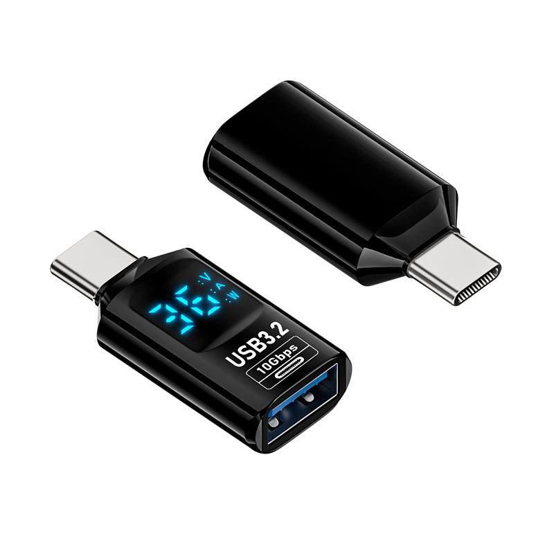 36W 3A Qc Charging Adapter With Digital Display Voltage Current Power Meters Usb 3.2 10Gbps Otg Usb A Male To C Pd 60W Charger