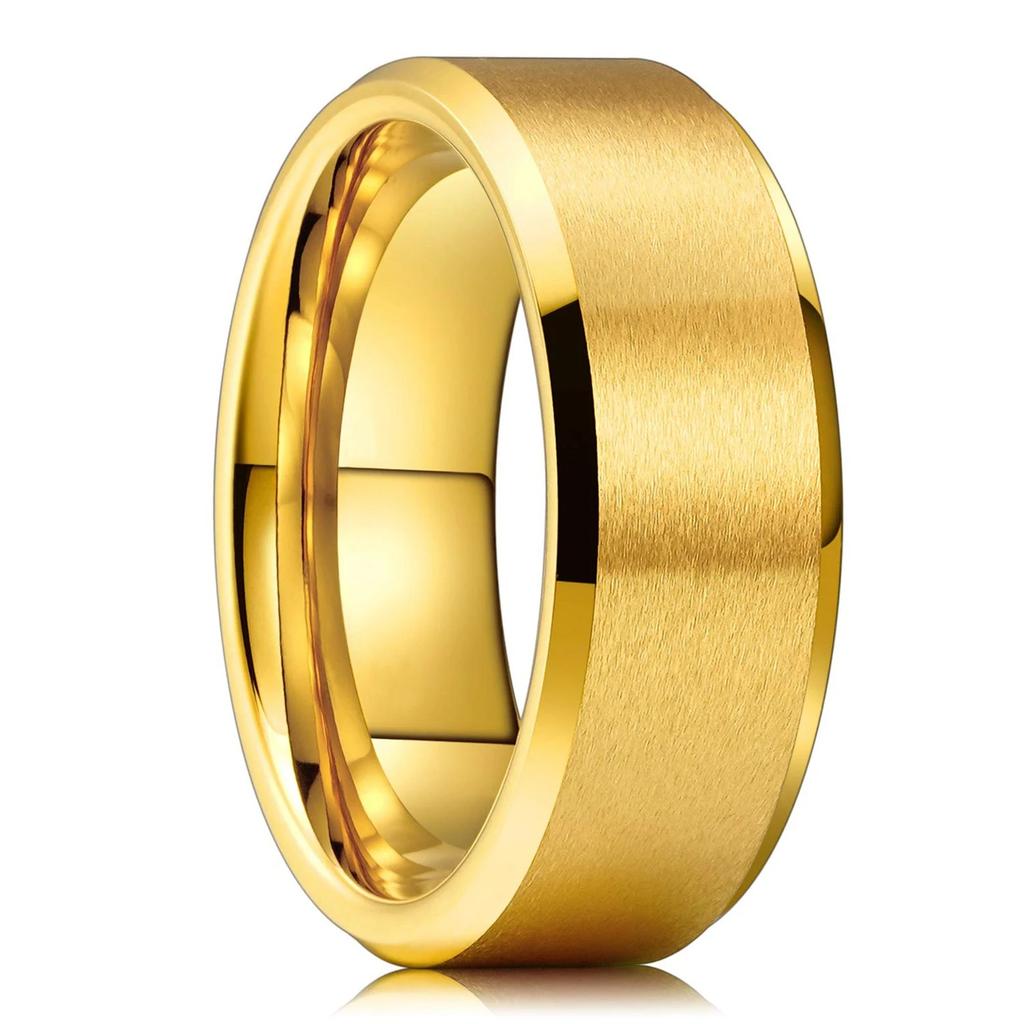Simple 8MM Men Gold Color Stainless Steel Rings Black Carbon Fiber Matte Finish Engagement Ring For Men Wedding Band Jewelry