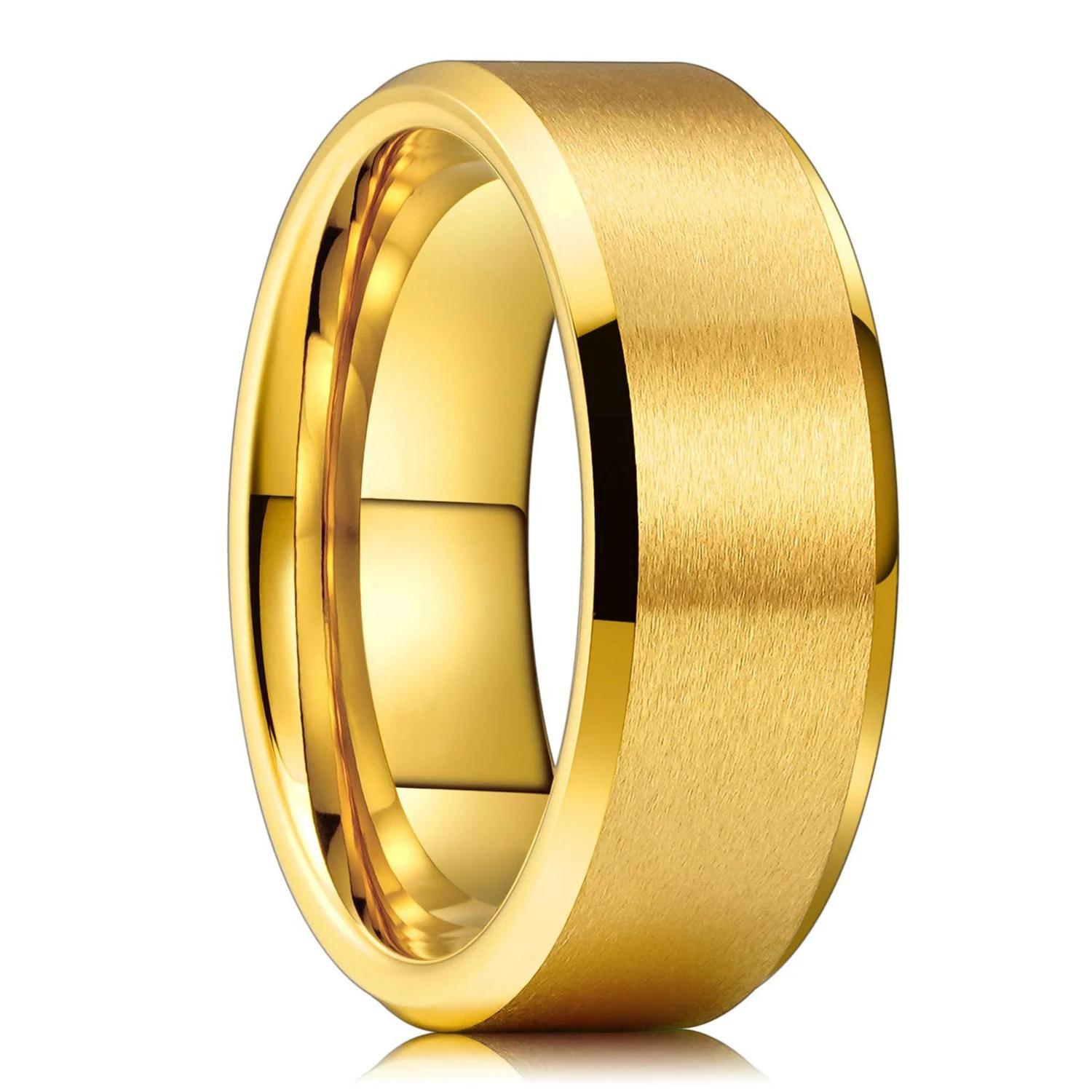 Einfache 8MM Herren Goldfarben Edelstahlringe Schwarze Kohlefaser Mattes Finish Verlobungsring für Männer Ehering Schmuck 13