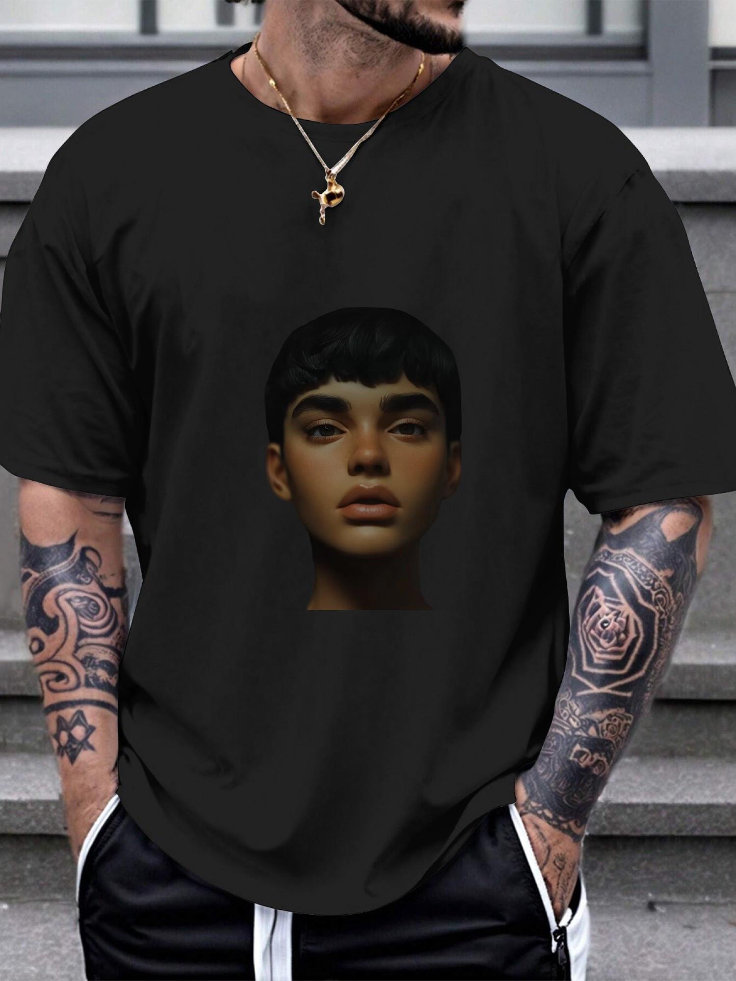 1pc male portrait black T-shirt S