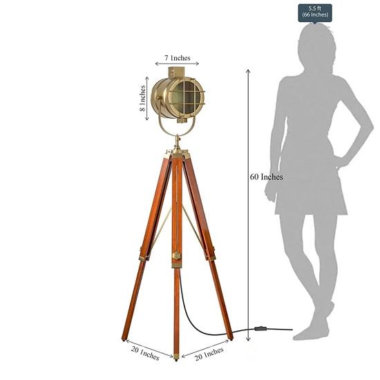 

Напольный светильник из дерева, коричневого цвета и латуни, античное золото, 152 см, штатив, регулируемая высота,