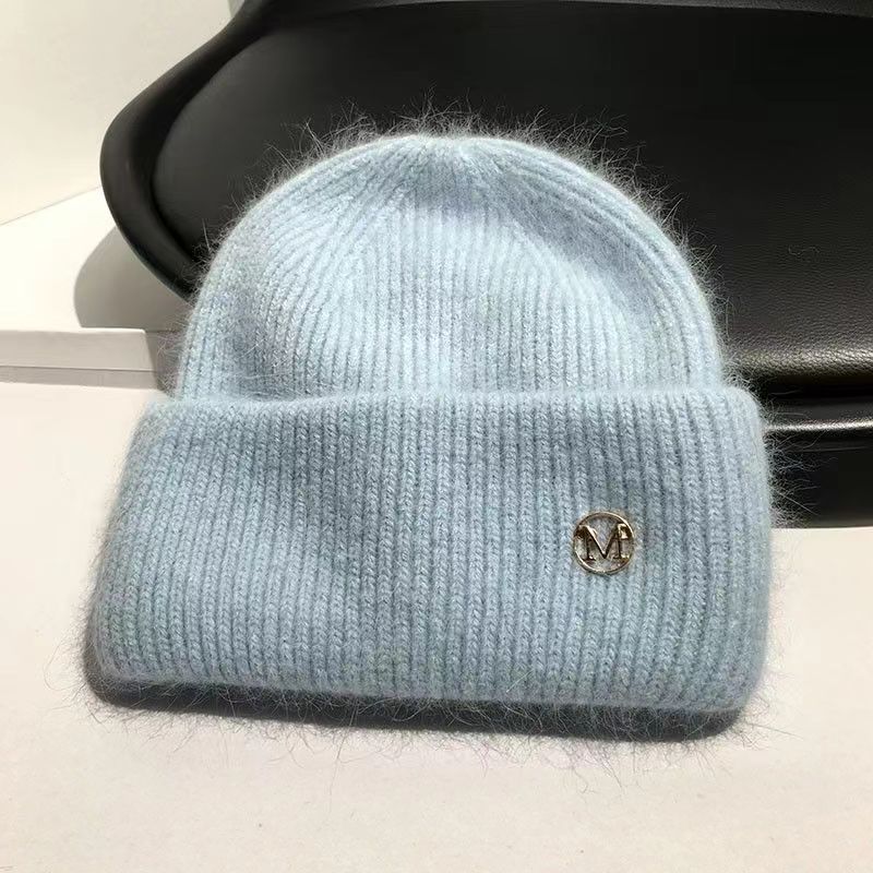 Mode Neue Angora Strick Wintermütze für Damen Kaninchenfell Flauschige Gestrickte Mützen Mütze Damen Weich Warm SKI Skullies Mützen