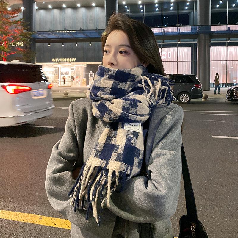 Plaid Scarf Autumn and Winter Women's High End Korean Style Winter Warm Scarf Thickened Imitation Cashmere Shawl