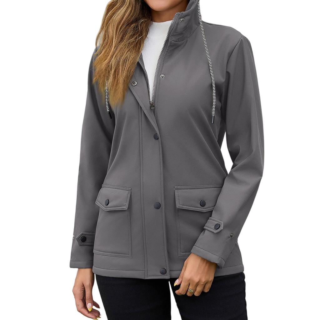 Womens Raincoats With Hood  Lightweight Outdoor Hooded Waterproof Windbreaker Solid Trench Coat Jacket Plus Size