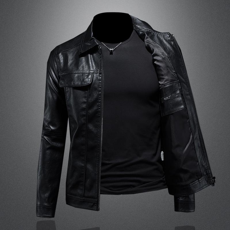 Men's Slim Fit Lapel Motorcycle Leather Jacket - Autumn/Winter 7965