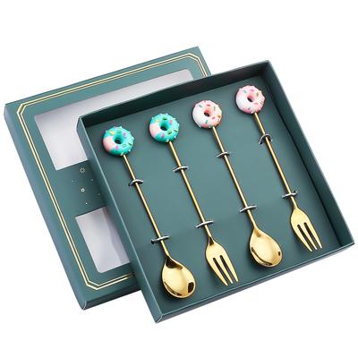 Juego de cucharas y tenedores de café Leeseph de acero inoxidable, cucharitas pequeñas para donuts, postres, helados, tés y azúcar, para regalo de Año Nuevo.