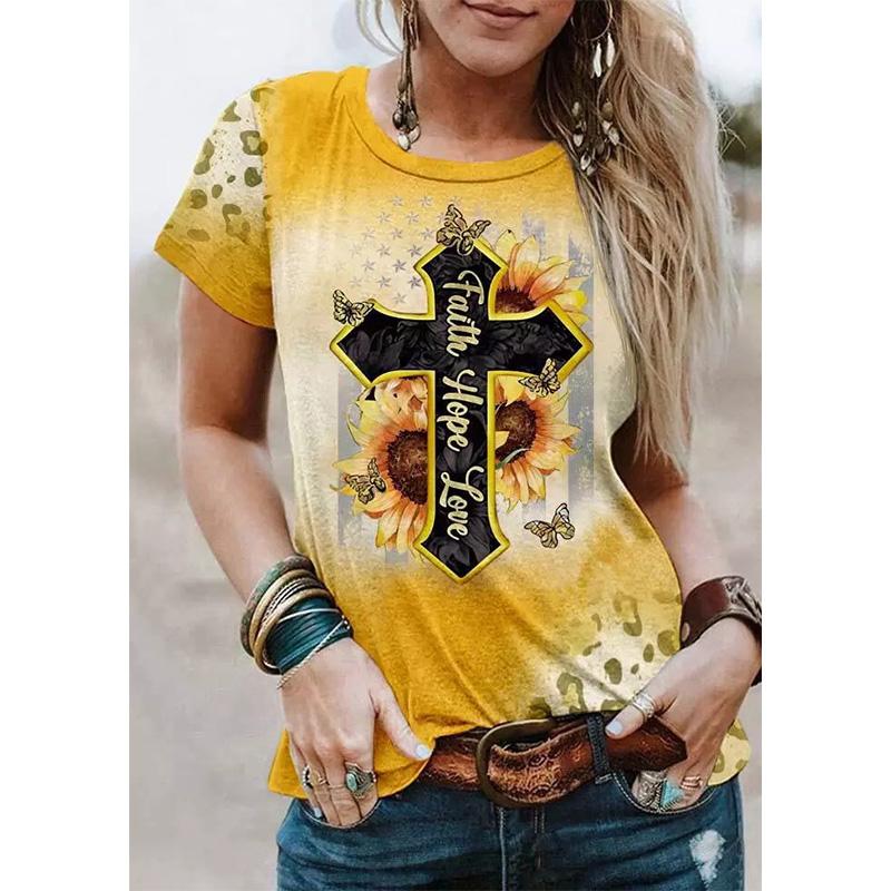 Jesus Cross Leopard 3d Print T-shirt Women Streetwear Short Sleeve T Shirts Harajuku Oversized Y2k Tops Tees Female Clothing