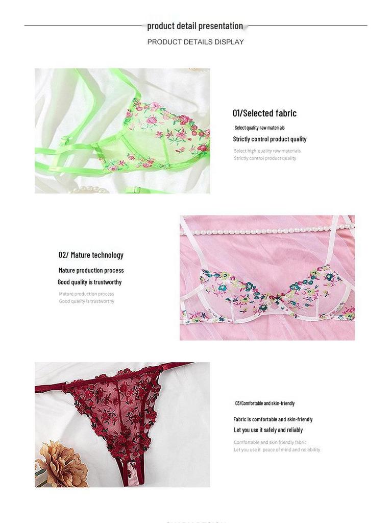 Ultra-Thin Lace Embroidered Lingerie Set - Sexy European & American Style Bra and Panties