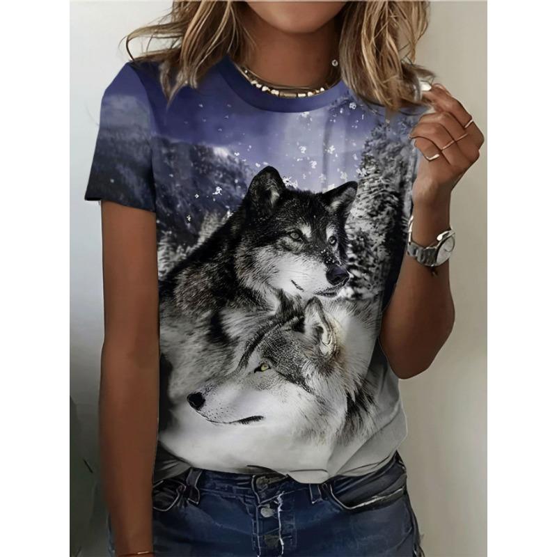 

Summer Animal Wolf T-Shirts Women s Round Neck Short Sleeve T Shirt Oversized Harajuku Tees Y2k Tops Female Clothing S
