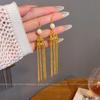 New Chinese antique long fringed earrings women's light luxury stud earrings Internet celebrity same ear