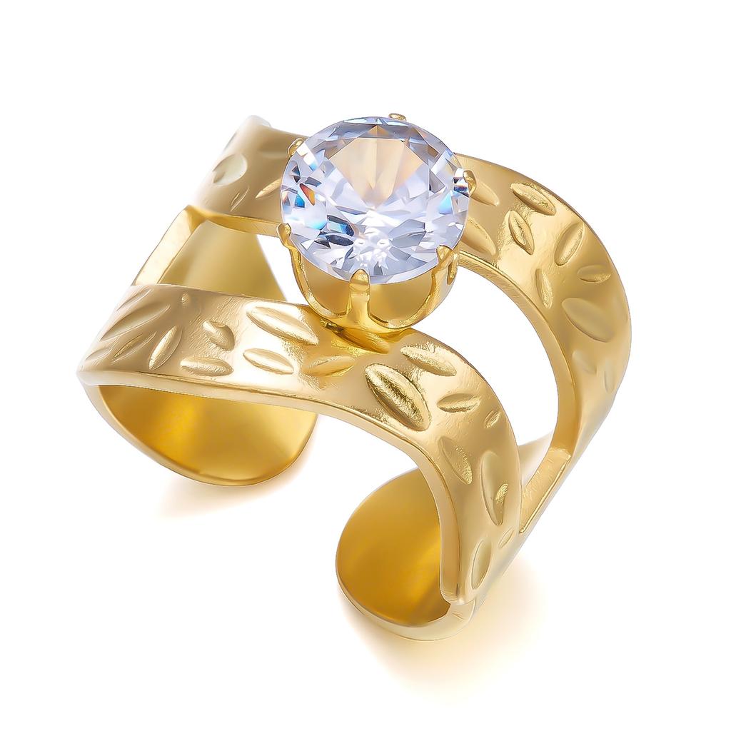 Xiyin stainless steel ring plated with 18k real gold, light luxury high-end titanium steel zirconium-inlaid irregular ring