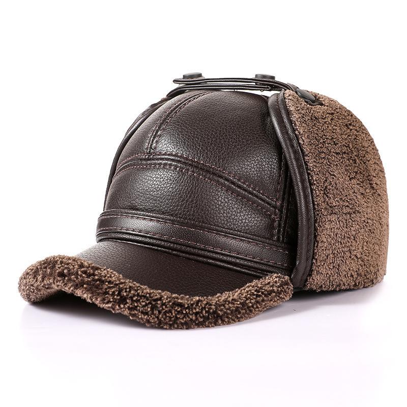 Middle and elderly winter cap pu leather hat men's old hat thickened warm ear protection hat grandpa dad hat