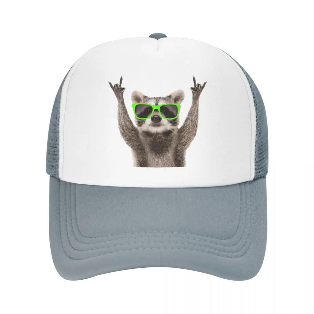 Custom Funny Green Sunglasses Raccoon Trucker Hat for Unisex Women Adjustable Unisex Baseball Cap Outdoor Dad Hat