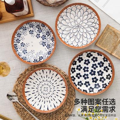 Rattan Japanese Retro 8-Inch Deep Disc, Household Underglaze Plate, High-Value Plate, Steak Plate, Salad Plate.
