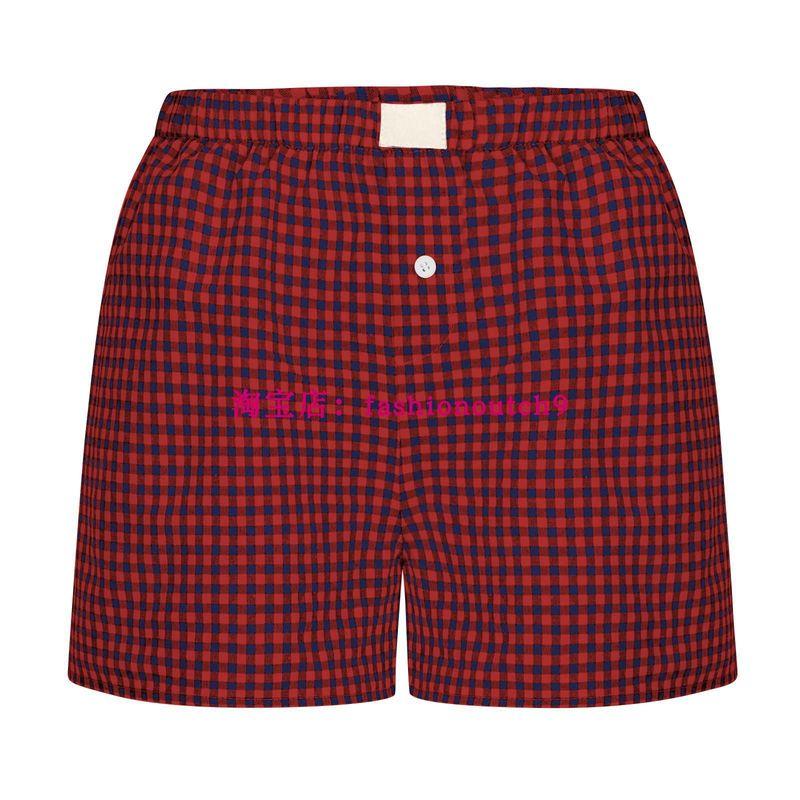 

2025 Повседневные и удобные свободные шорты в клетку с широкими штанинами Red Blue XXL