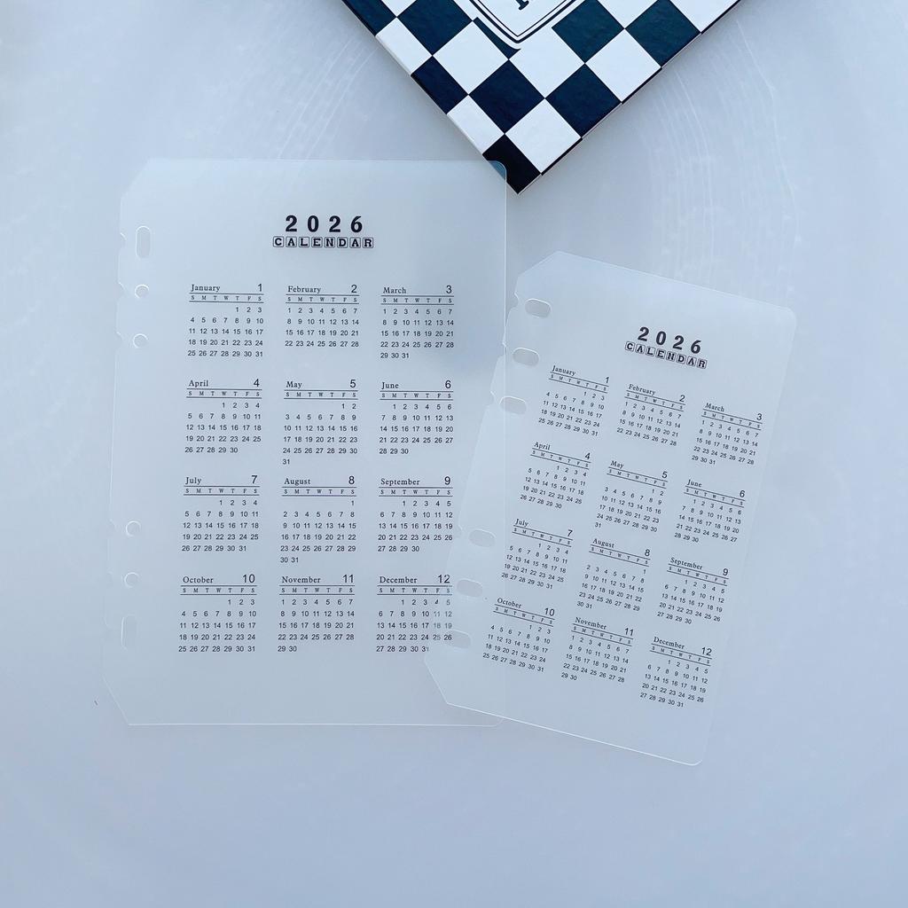 2026 Calendar A5 A6 6-hole Hand Account Loose-leaf Calendar Partition PP Frosted Transparent Protective Pad