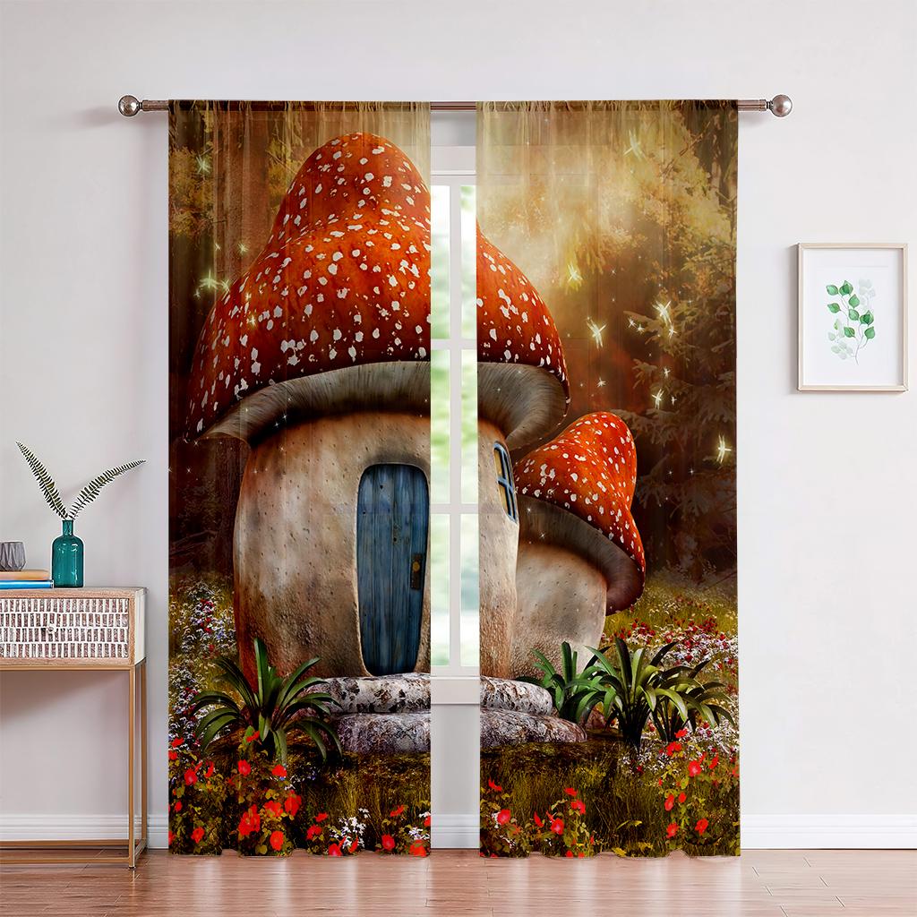3D Cartoon Fantasy Mushroom Curtains Children's Favorite Room Bedroom Decor Curtains 2 Panels Living Room Den Balcony Decor