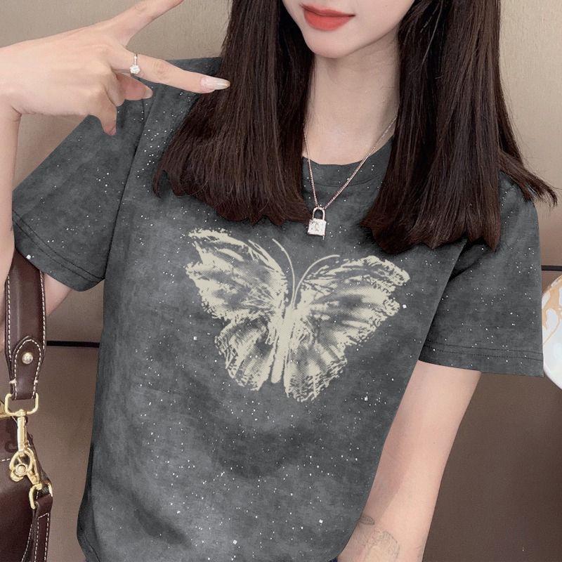 

Sequin Print Short Sleeve Women s T-Shirt - Slimming, High-End Fashion Top S [for up to 90 lbs]