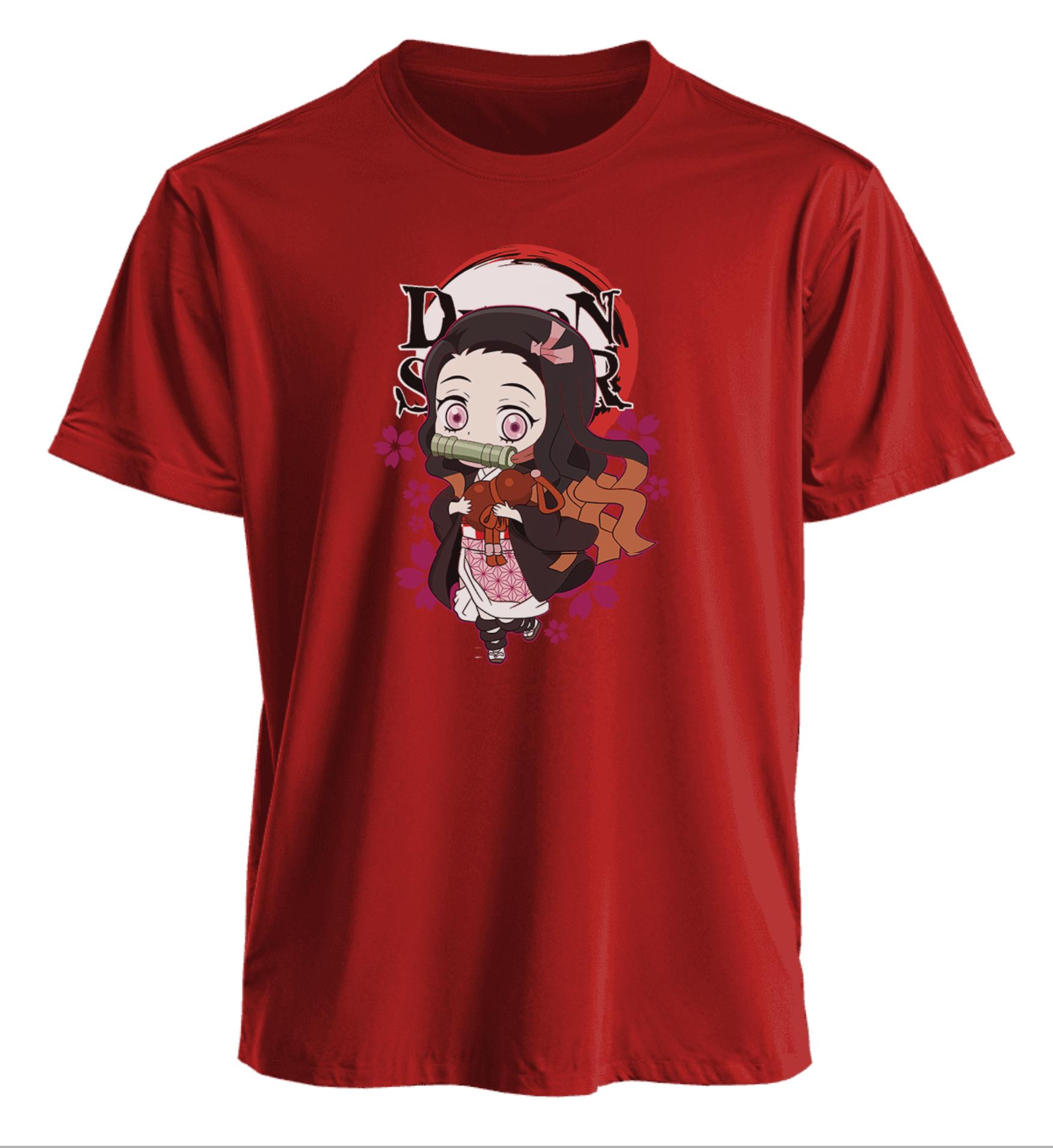 

Demon Slayer Kimetsu No Yaiba Nezuko Kamado Tshirt with Bamboo Muzzle and Pink Cherry Blossoms Cute Japanese Anime Style S