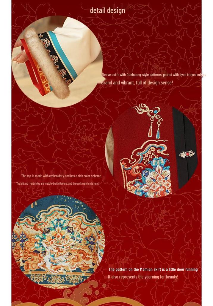 Ming Dynasty-Inspired Hanfu Women's Embroidered Bijiya Stand Collar Mamian Skirt with Velvet - Autumn/Winter Set