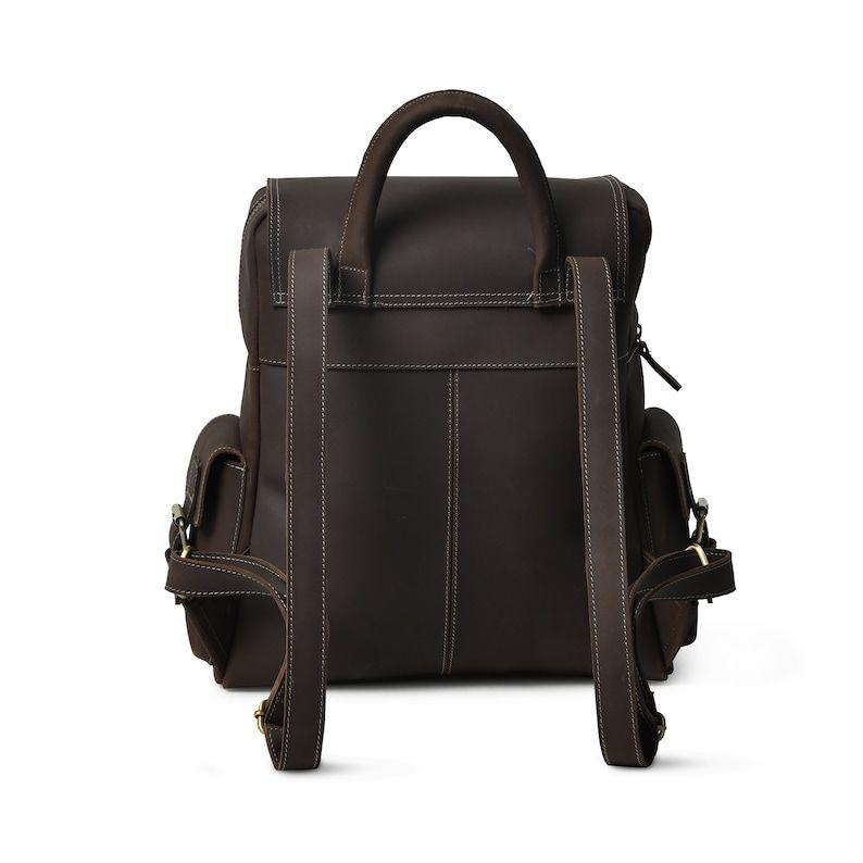 Monogrammed Leather Laptop Backpack: Handmade Brown Travel Rucksack