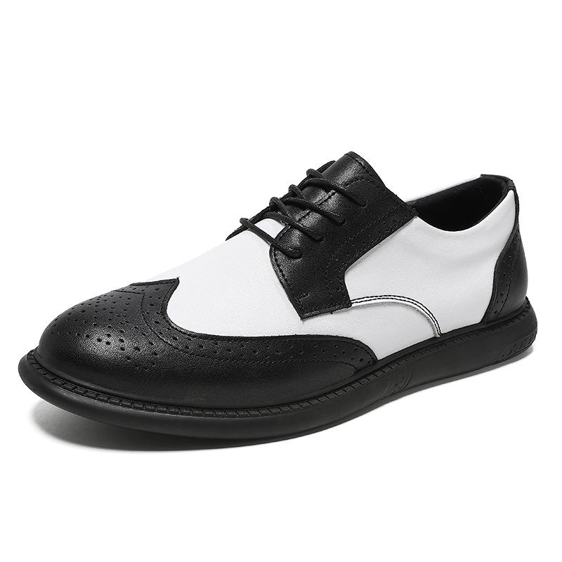Men s Plus Size Lace-up Brogue Shoes - Low-top Casual Black and White Patchwork Breathable Leather. Size 38
