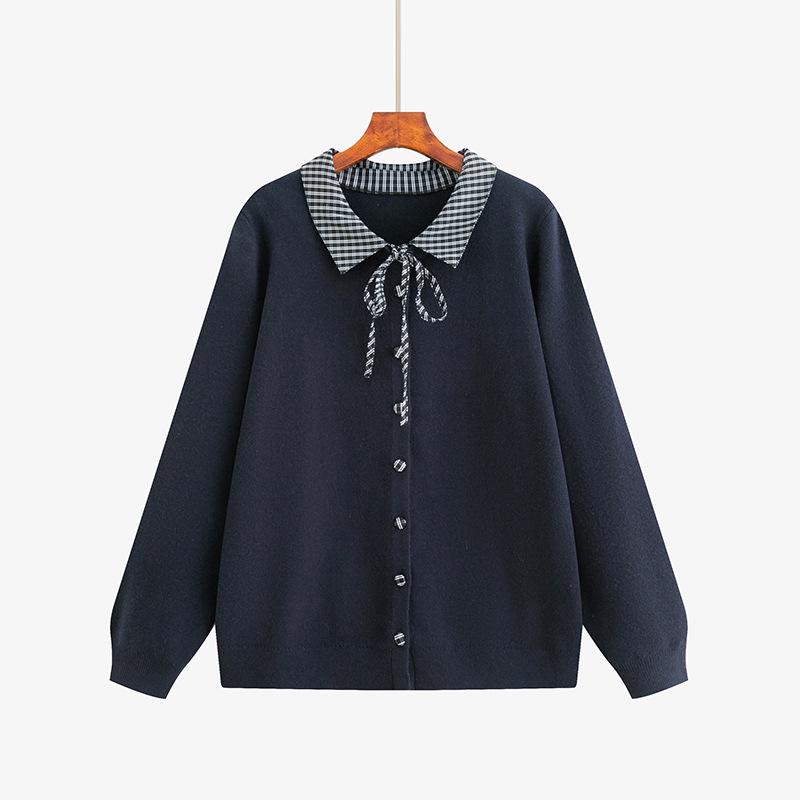 

Plus Size Women s Color Block Patchwork Polo Neck Top - Winter 2025 Casual Loose Knit Cardigan XXL (75-90 kg)