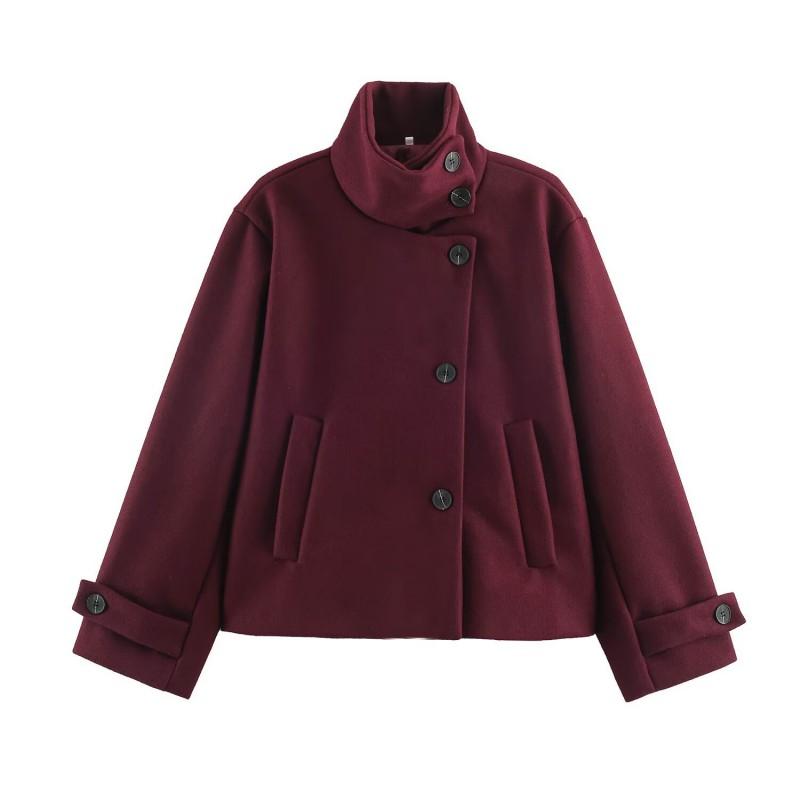 2026 Womens Street Fashion Stand Collar Short Wool Coat Outerwear W025 12107