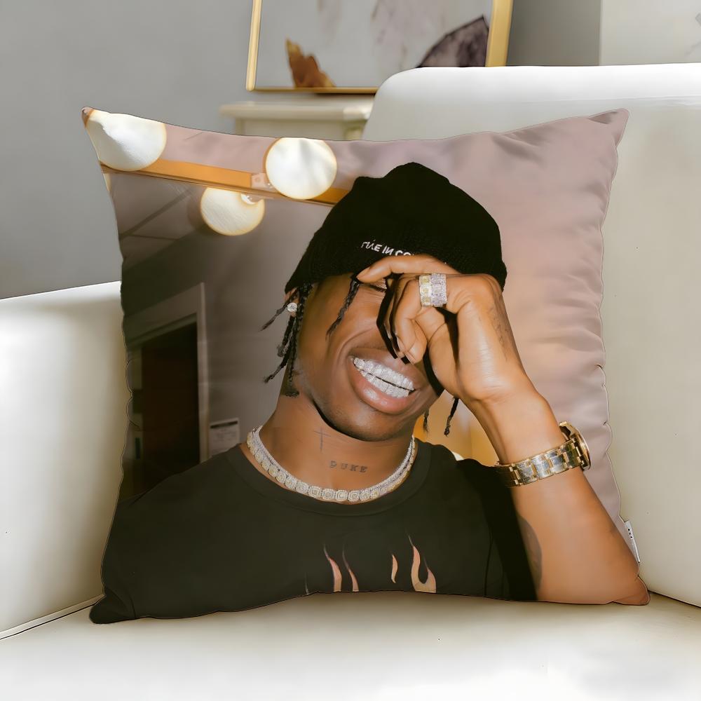 popular rapper Travis Scott Cushion Cover Soft & Easy-Wash Pillow Case – Versatile for Couch, Bed, Travel and Office