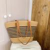Stylish Large Capacity Striped Woven Beach Tote with Custom Logo