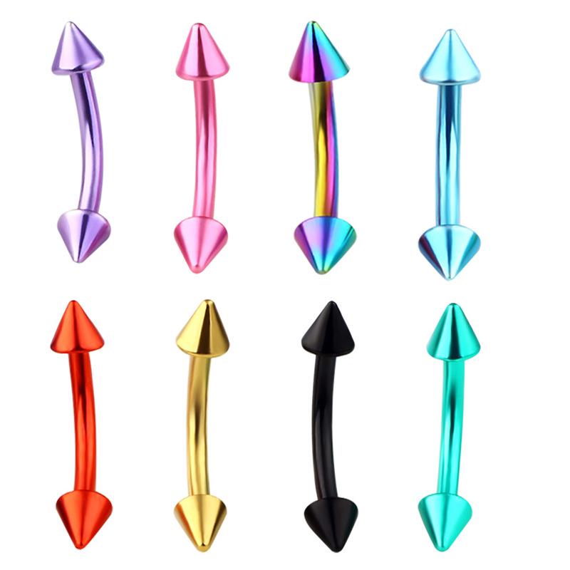Stainless Steel Double-Headed Curved Banana Bar Eyebrow Piercing with Cone Stud