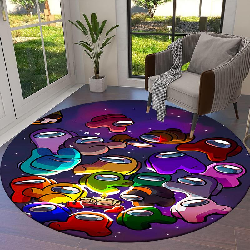 Among Us Round Area Rug,Carpet Rug for Living Room Bedroom Sofa Playroom Decor,Non-slip Floor Mat