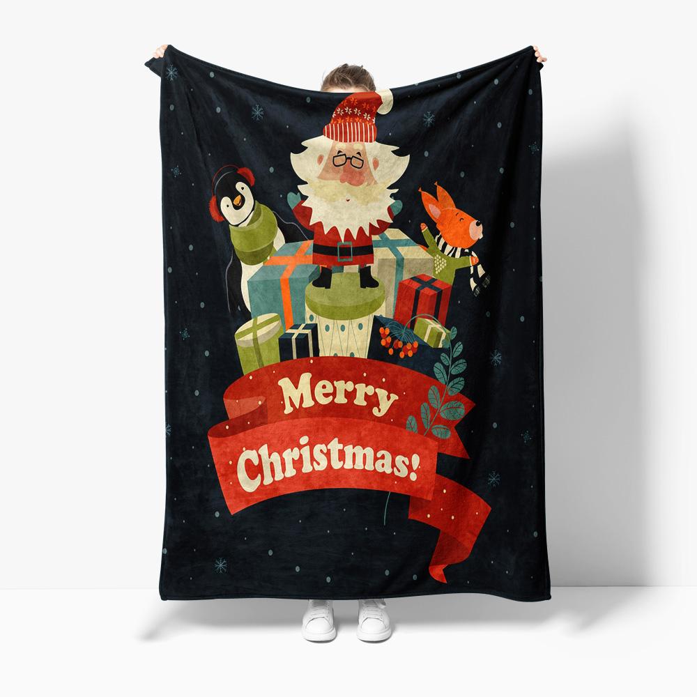 Cozy Christmas Throw Blanket Soft Flannel Merry Christmas Gift Holiday Home Decor Festive Winter Warm Bedspread Santa Claus Them