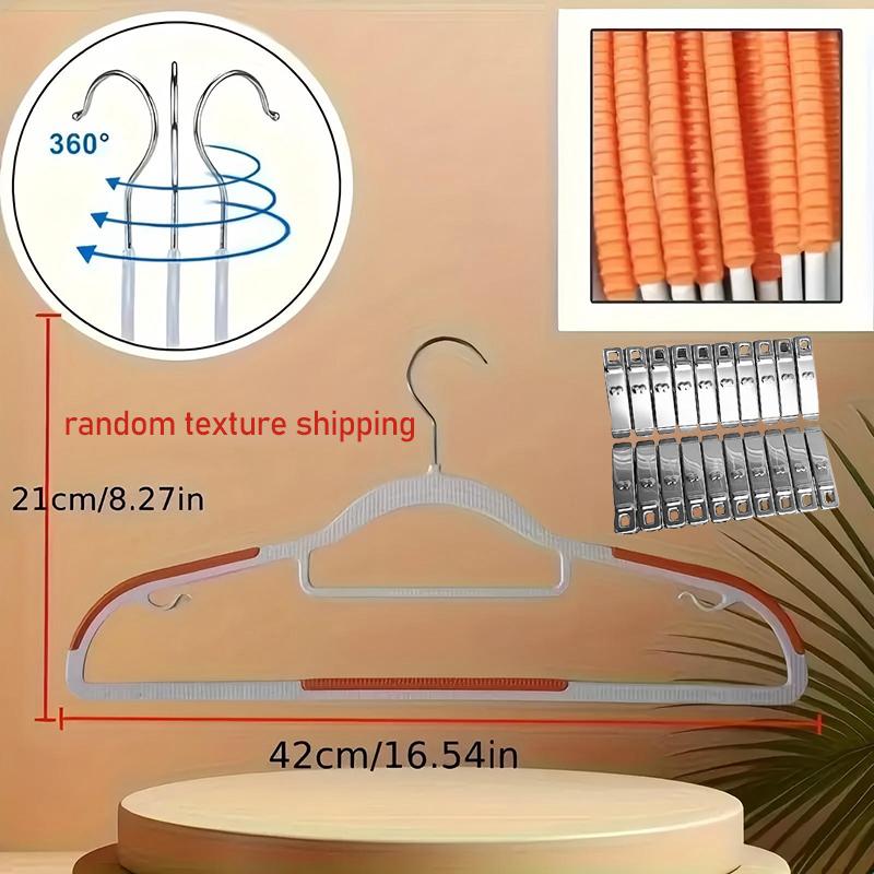 30Pcs (10pcs Pants Hangers + 20pcs Clips ) Anti-Slip & Stainless Steel | Compact Wardrobe Storage | White Orange Home Organizer