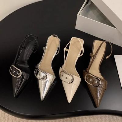 Women's Sandals Fashion Belt Buckle Design Women's Sandals Temperament Pointed Leather Sandals for Women High Heels Single Shoes